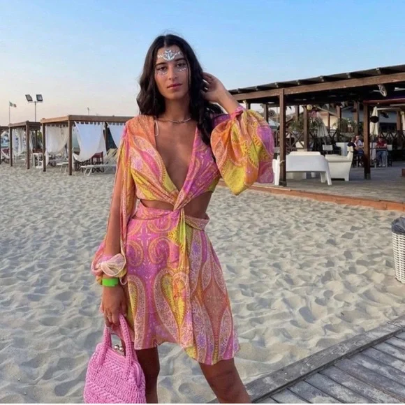 open lace back dress Zara Women Printed midi dress 2731/070/620 (Small): Buy Online at Best  Price in UAE